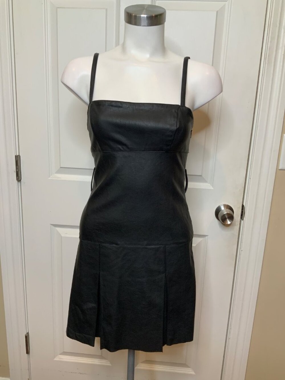 Free People Black Vegan Leather Pleather Sleeveless Mini Dress, Size 0